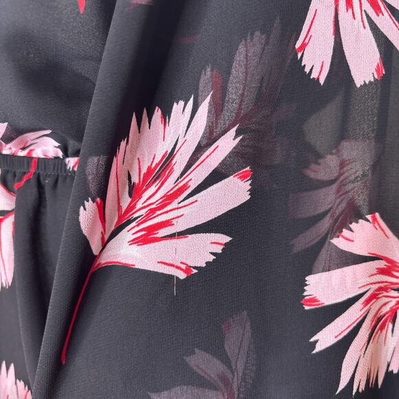 Express Long Sleeve Sheer Floral Pattern Peplum Blouse Black Pink Small - Picture 6 of 8
